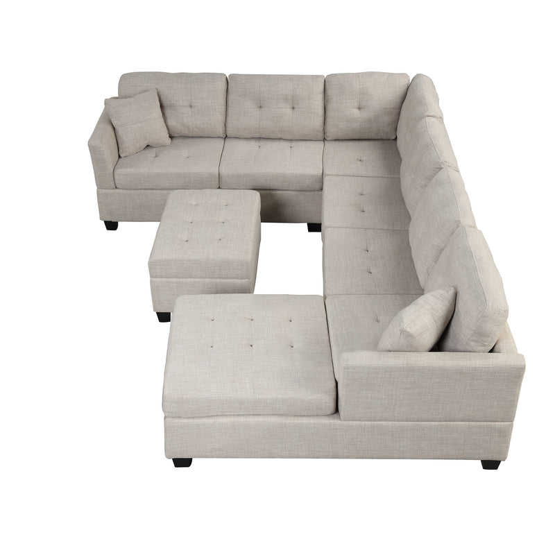 Oversized Sectional Sofa With Storage Ottoman, U-Shaped Sectional Couch With 2 Throw Pillows For Large Space Dorm Apartment