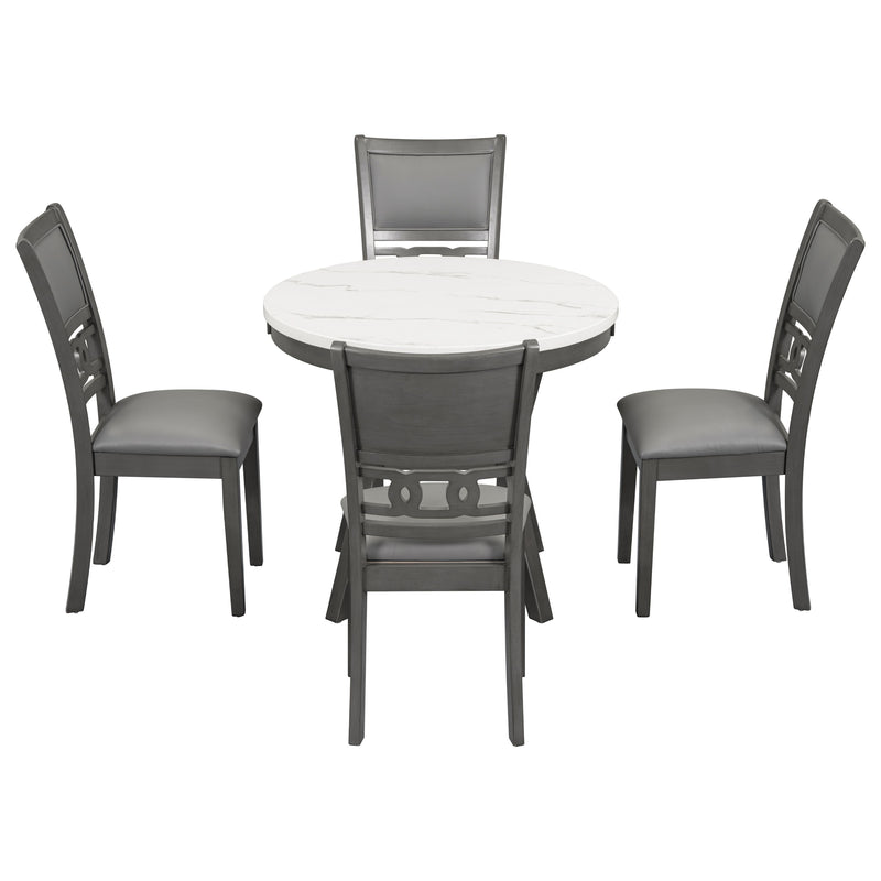 5 Piece Dining Round Table Set With One Faux Marble Top Dining Table And Four Pu-Leather Chairs - Gray