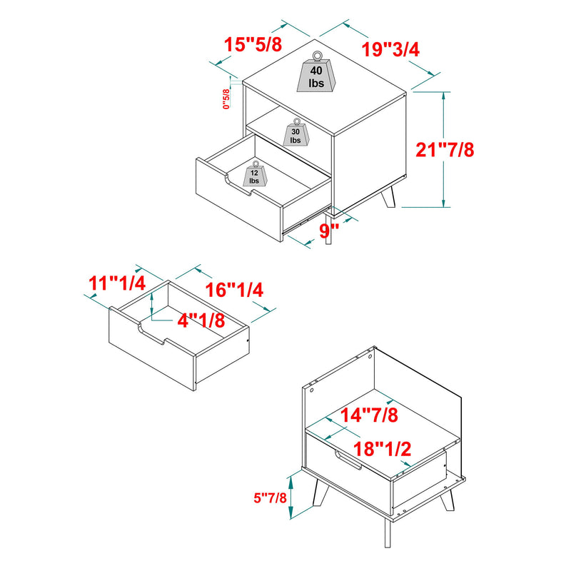 Modern 1 Drawer Nightstand With Open Cubby