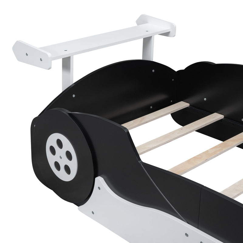 Twin Size Race Car-Shaped Platform Bed With Wheels