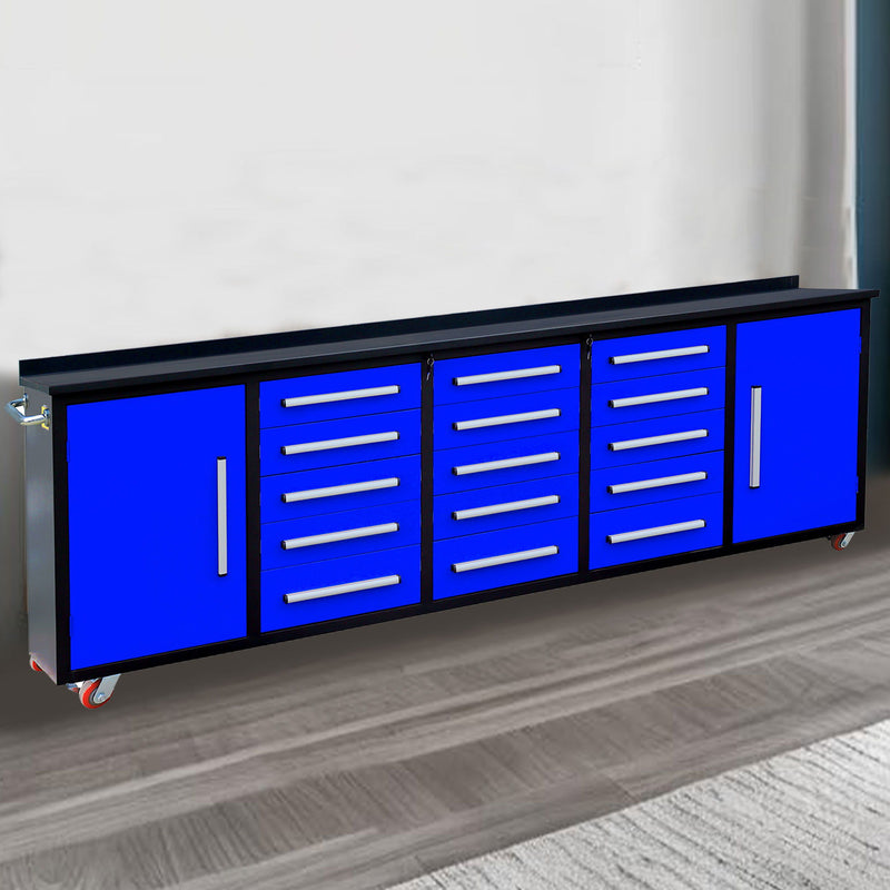 Storage Cabinet With Work Bench (15 Drawers & 2 Cabinets) - Blue