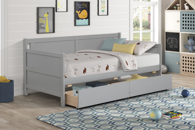 Daybed with two drawers, Twin size Sofa Bed,Storage Drawers for Bedroom,Living Room ,Grey(New SKU:W504P149044)