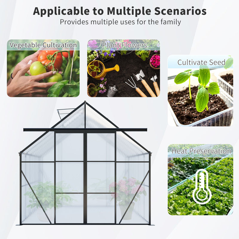 Double Door Polycarbonate Greenhouse Raised Base And Anchor Aluminum Heavy Duty Walk In Greenhouses For Outdoor Backyard In All Season