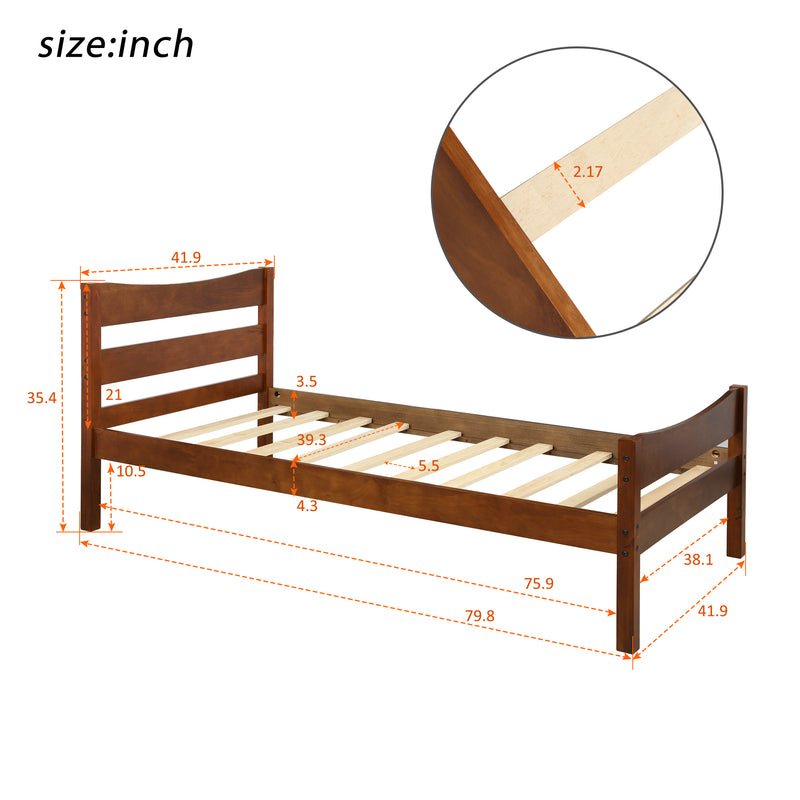 [Not allowed to sell to Walmart]Twin Size  Wood Platform Bed with Headboard and Wooden Slat Support (Walnut)