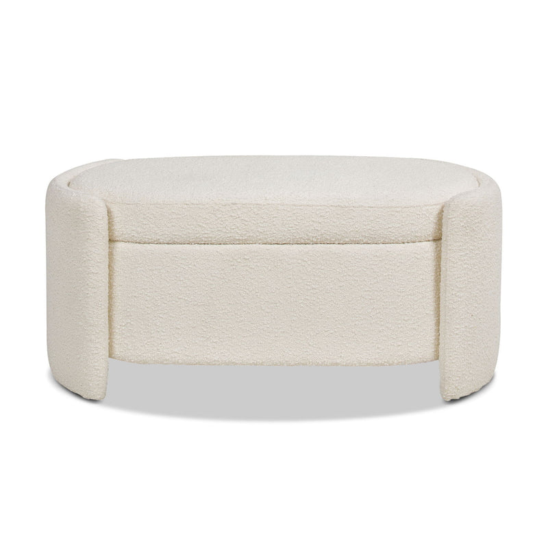 Fuji - Oval Storage Bench, Upholstered - Ivory White