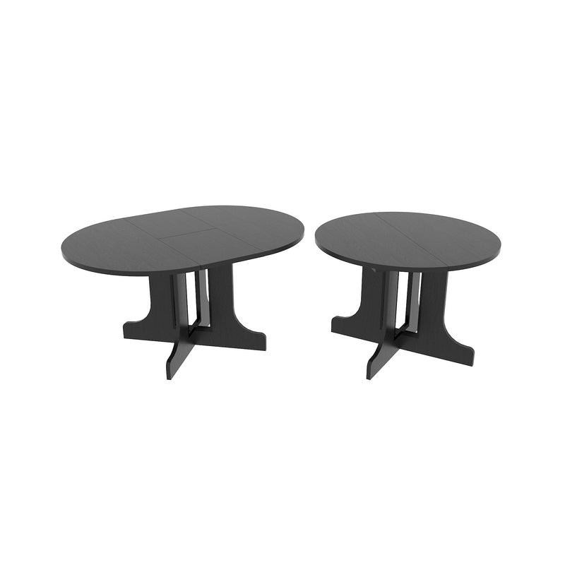 Dining Table For Farmhouse Kitchen Expandable Oval Table Top With Removable Leaf Trestle X Shaped Base - Black