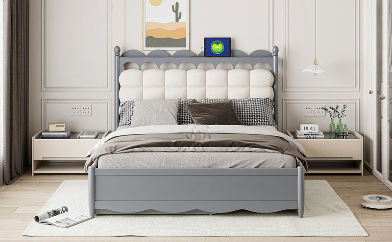 Storage Platform Bed, With 2 Big Drawers, Trundle, One Set Of Sockets & USB Ports