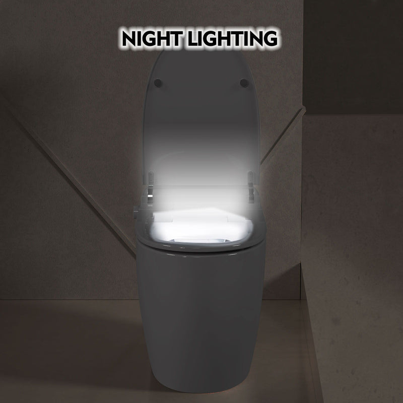 Heated Seat Smart Toilet, One Piece Toilet, Automatic Flush Tank Less Toilet Without Bidet, With Foot Sensor Flush - White Night Light, Knob Control, Power Outage Flushing, Soft Close Cover - White