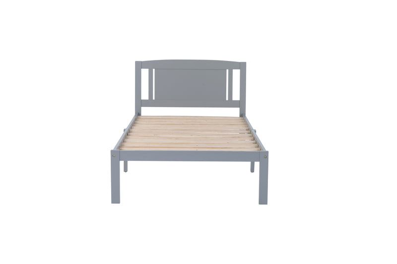 Twin Size Bed, Wood Platform Bed Frame with Headboard For Kids, Slatted, Gray