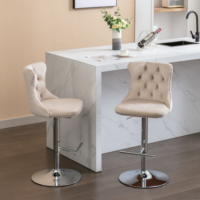 Swivel Velvet Barstools Adjusatble Seat Height From 25-33", Modern Upholstered Chrome Base Bar Stools With Backs Comfortable Tufted For Home Pub And Kitchen Island (Set of 2)