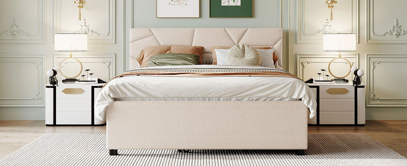 Upholstered Platform Bed With Brick Pattern Headboard And Twin Long Size Trundle