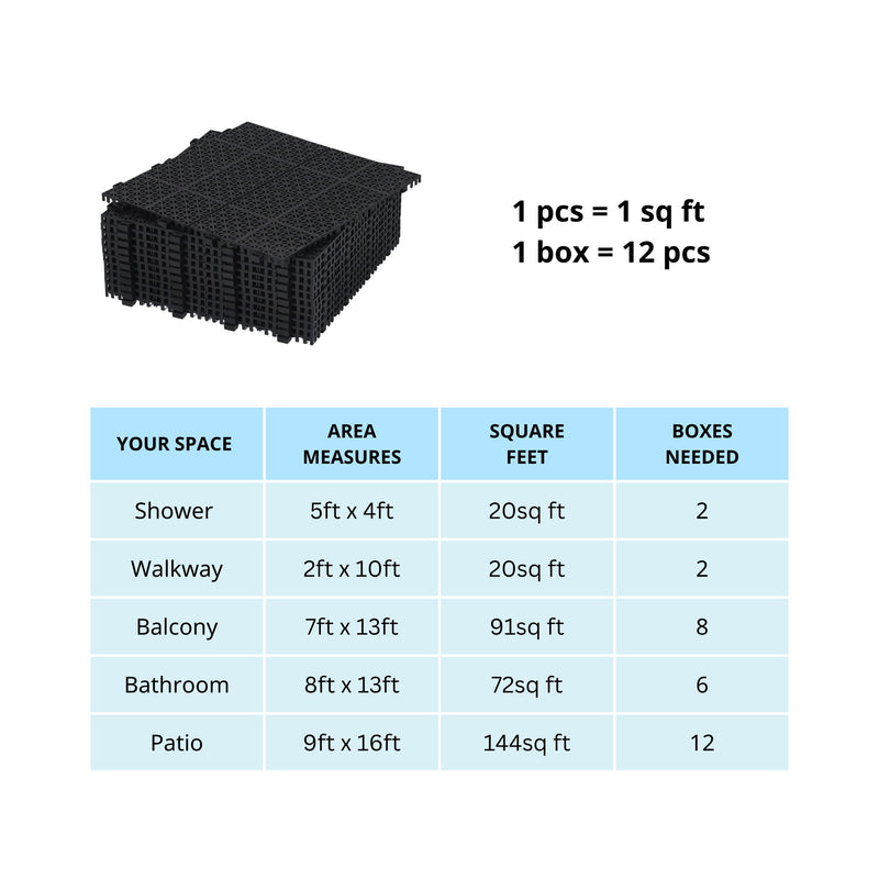 Interlocking Deck Tiles Plastic Waterproof Outdoor All Weather Anti-Slip Bathroom Shower Balcony Porch Strong Weight Capacity Upto 6613 Lbs, Rosette Pattern