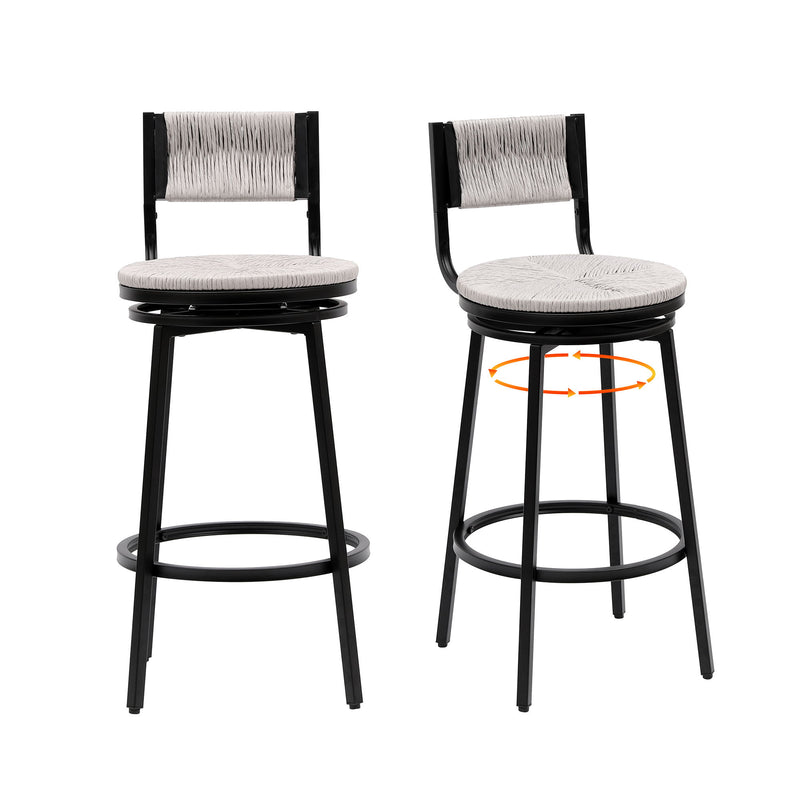 Bar Stools Swivel Counter Chairs With Metal Frame Hand Woven Paper Rope Dining Barstools For Kitchen Counter (Set of 2)