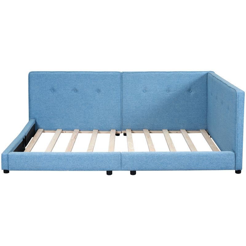 Upholstered Full Size platform bed with USB Ports, Blue