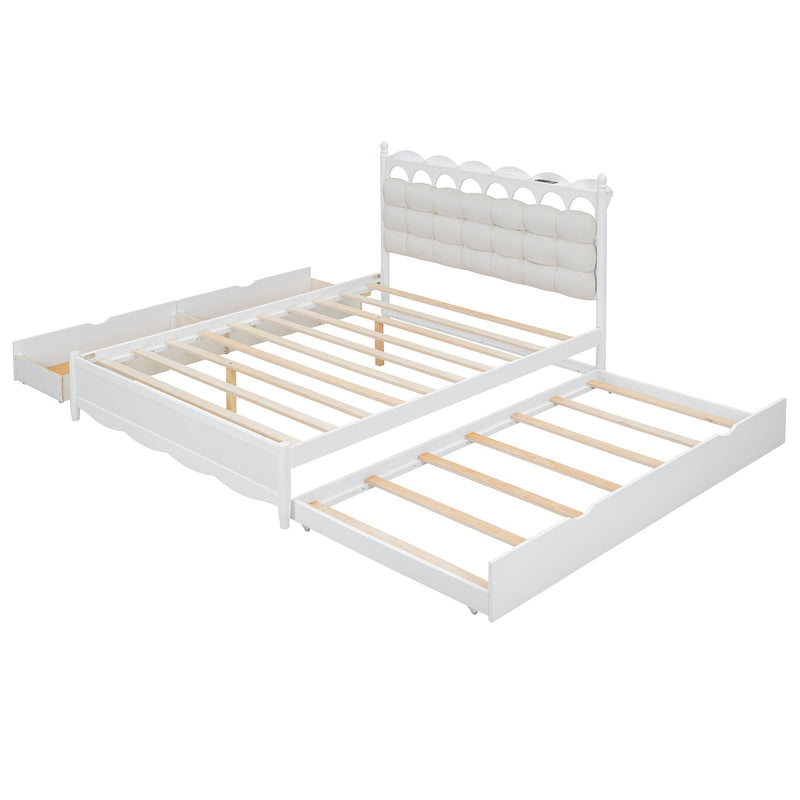 Storage Platform Bed, With 2 Big Drawers, Trundle, One Set Of Sockets & USB Ports