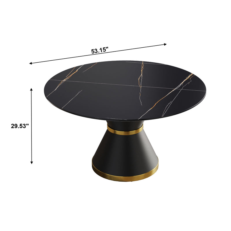 Round Modern Artificial Stone Carbon Steel Base Dining Table, Can Accommodate 6 People - Black