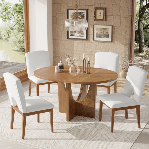 Topmax - 5 Piece Modern Extendable Round Dining Table Set With Removable Leaf For Small Places