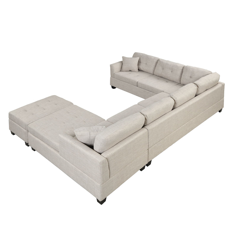 Oversized Sectional Sofa With Storage Ottoman, U-Shaped Sectional Couch With 2 Throw Pillows For Large Space Dorm Apartment