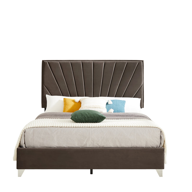 B108 Queen bed Beautiful line stripe cushion headboard , strong wooden slats + metal legs with Electroplate