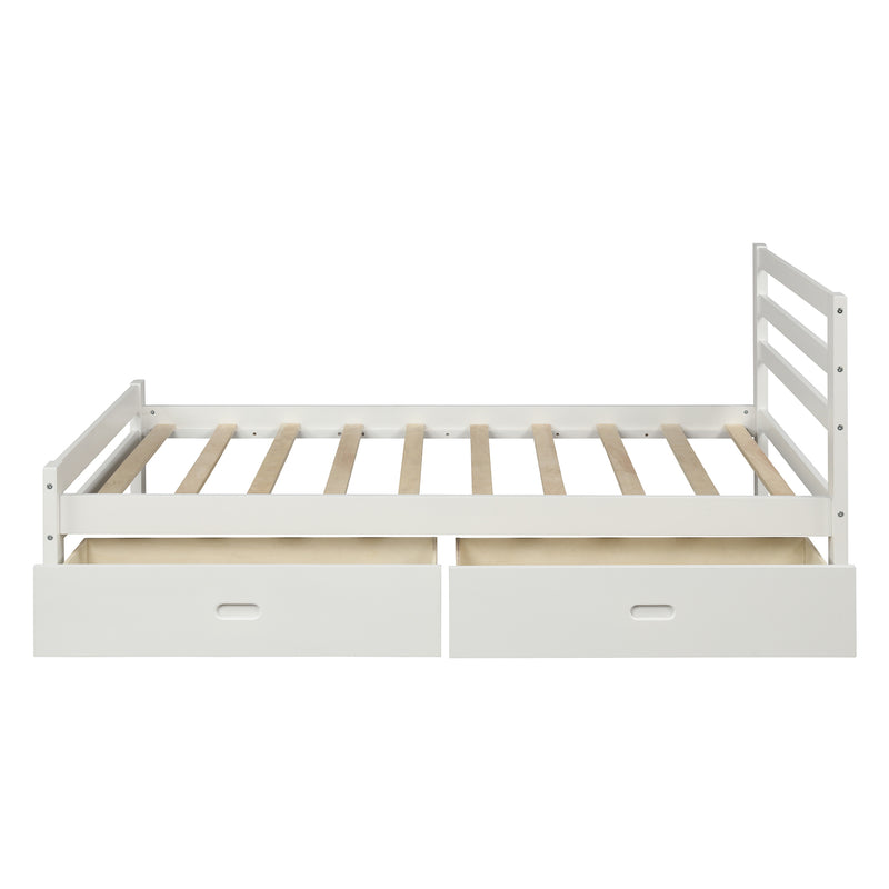 Wood platform bed with two drawers, twin (white)