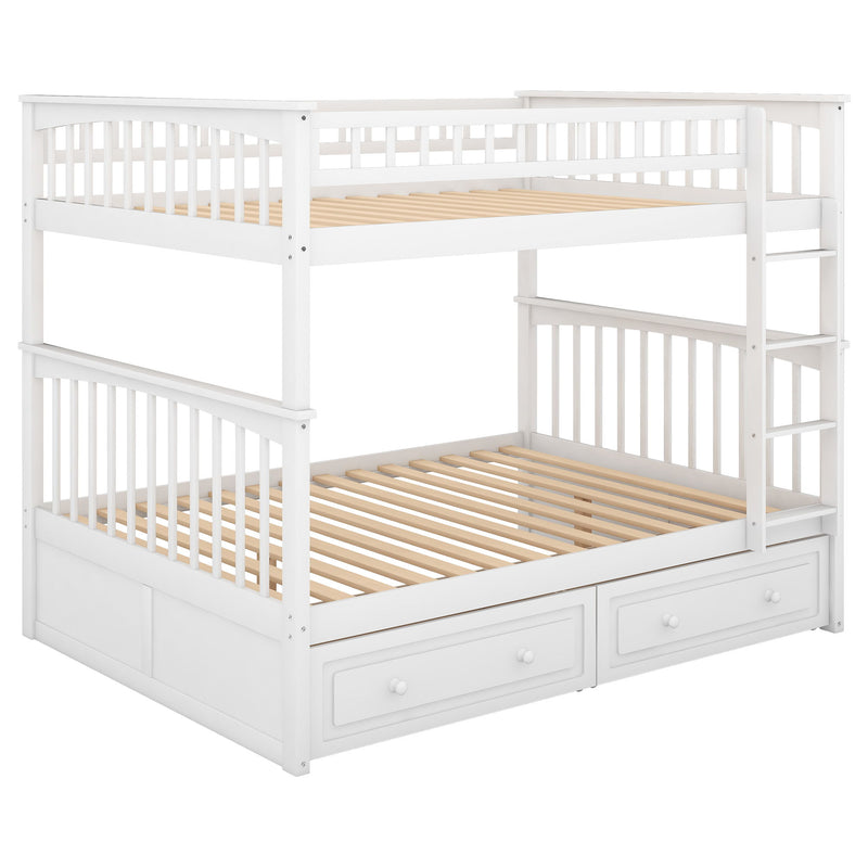 Full Over Full Bunk Bed With Drawers, Convertible Beds - White