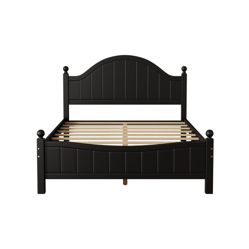 Traditional Concise Style Black Solid Wood Platform Bed, No Need Box Spring, Full