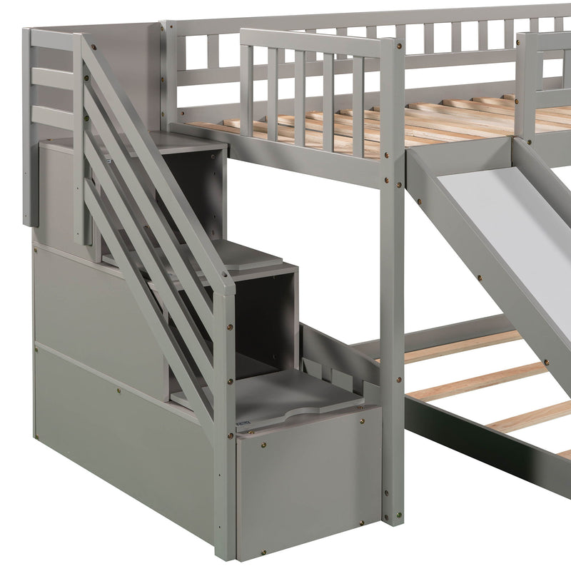 Twin Over Twin Stairway Bunk Bed With Two Drawers And Slide