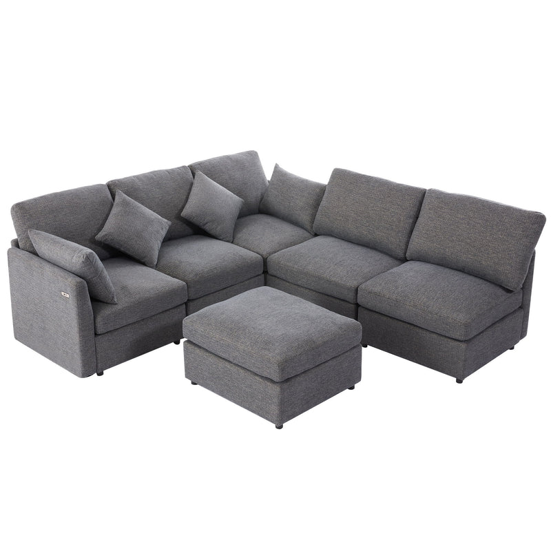 Sectional Sofa Modular Sofa U - Shaped Sofa Couch Sofa Bed L - Shaped Sofa With A Movable Ottoman And Two USB Ports For Living Room