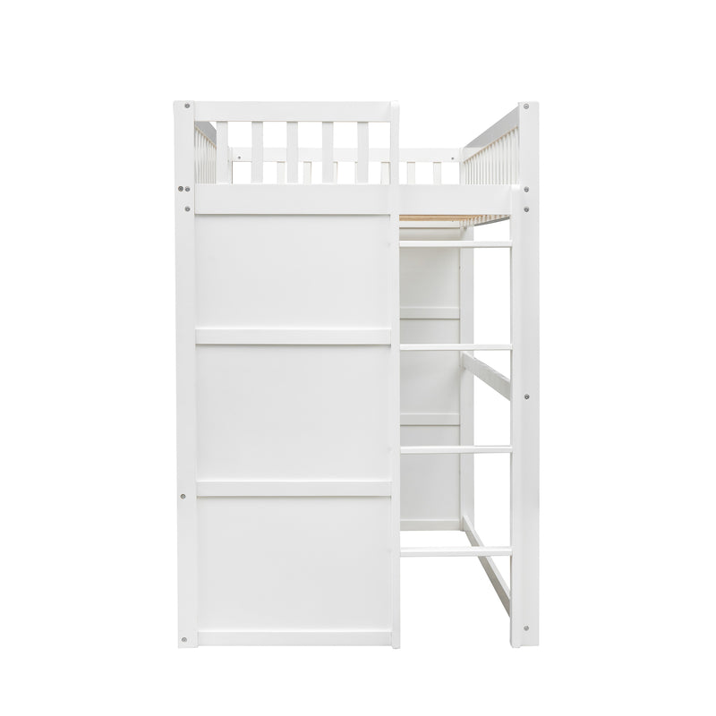 Twin Size House Loft Bed With Ladder-White+Gray Frame