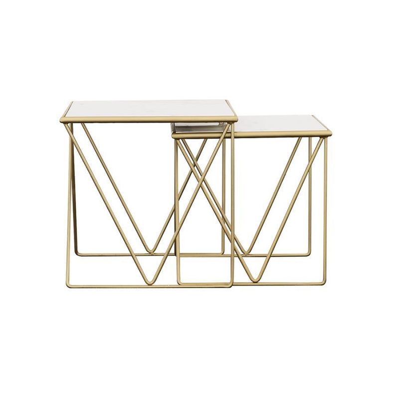 Bette - 2 Piece Marble Top Nesting Table Set - White And Gold