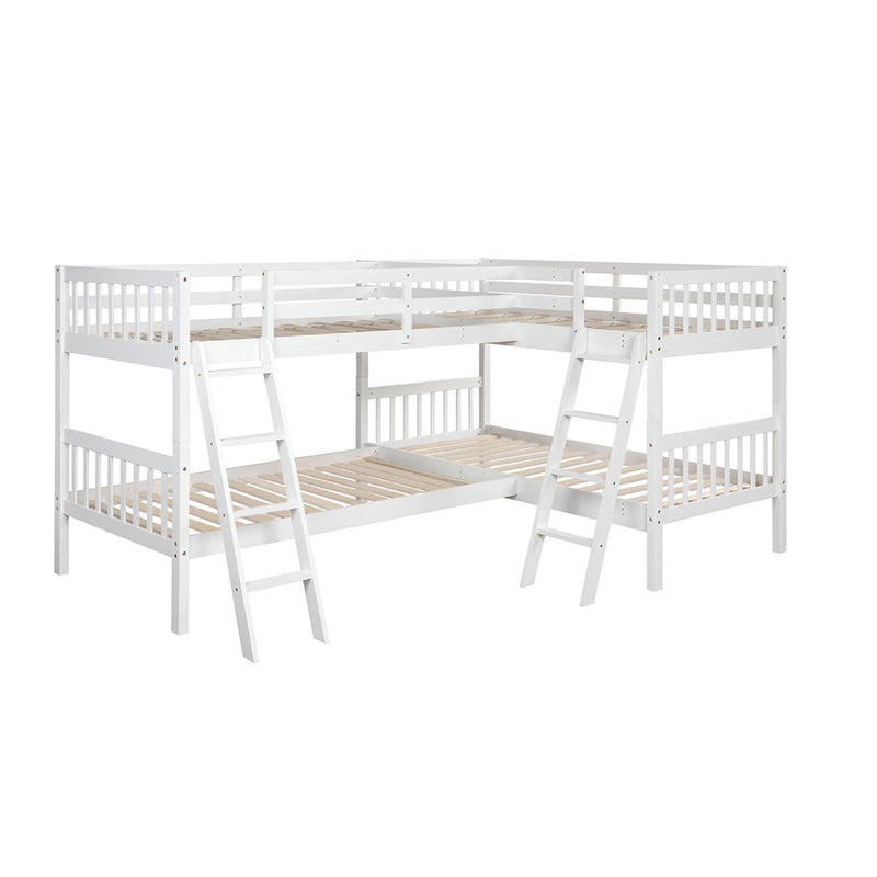 Twin L-Shaped Bunk Bed With Ladder - White