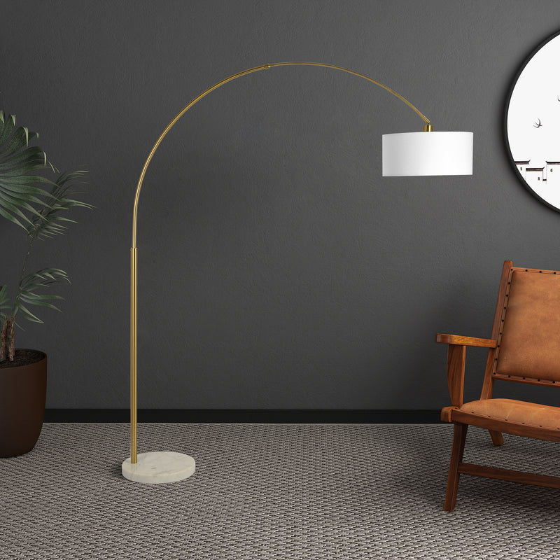 Ambient - Arch Gold Floor Lamp With Large Linen Shade - Gold / White