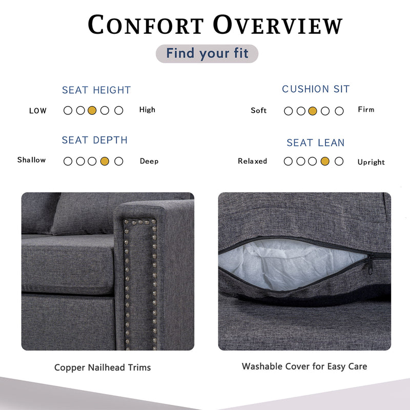 Reversible Sectional Sofa Space Saving With Storage Ottoman Rivet Ornament L-Shape Couch For Large Space Dorm Apartment