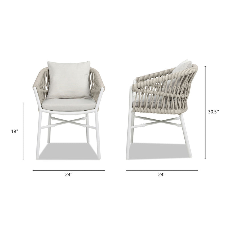 Maiden - Barrel Back Aluminum & Rope Outdoor Patio Dining Chair, Sunproof Olefin (Set of 2)