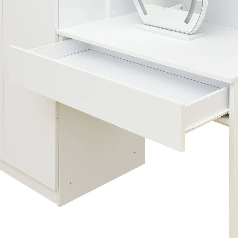 2 Door Storage Vanity Wardrobe For Bedroom With Makeup Mirror And Drawers - White