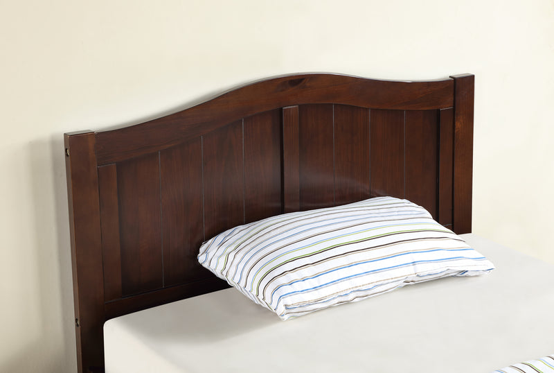 Twin Size Bed, Wood Platform Bed Frame with Headboard For Kids, Slatted, Dark Walnut