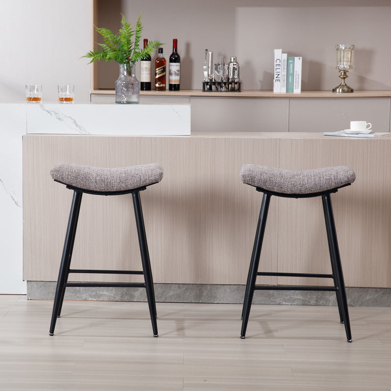 Bar Stools (Set of 2) Armless Counter Low Bar Stools Without Back Modern Linen Fabric Breakfast Stools With Metal Leg And Footrest