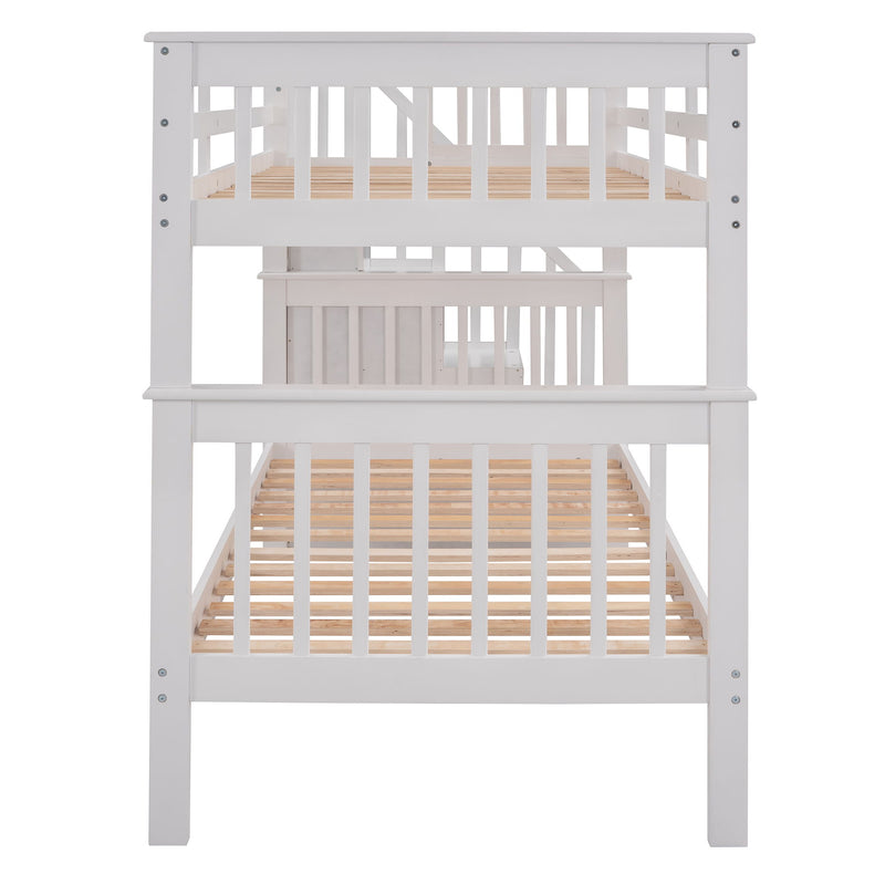 Stairway Twin Over Twin Bunk Bed With Three Drawers For Bedroom, Dorm