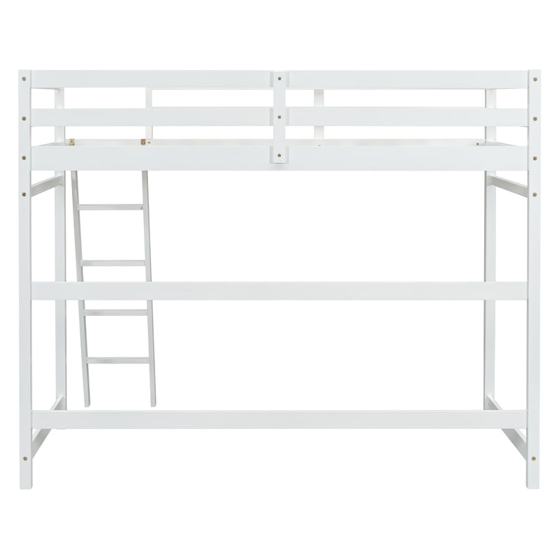 Twin Size High Loft Bed with inclined Ladder, Guardrails,White