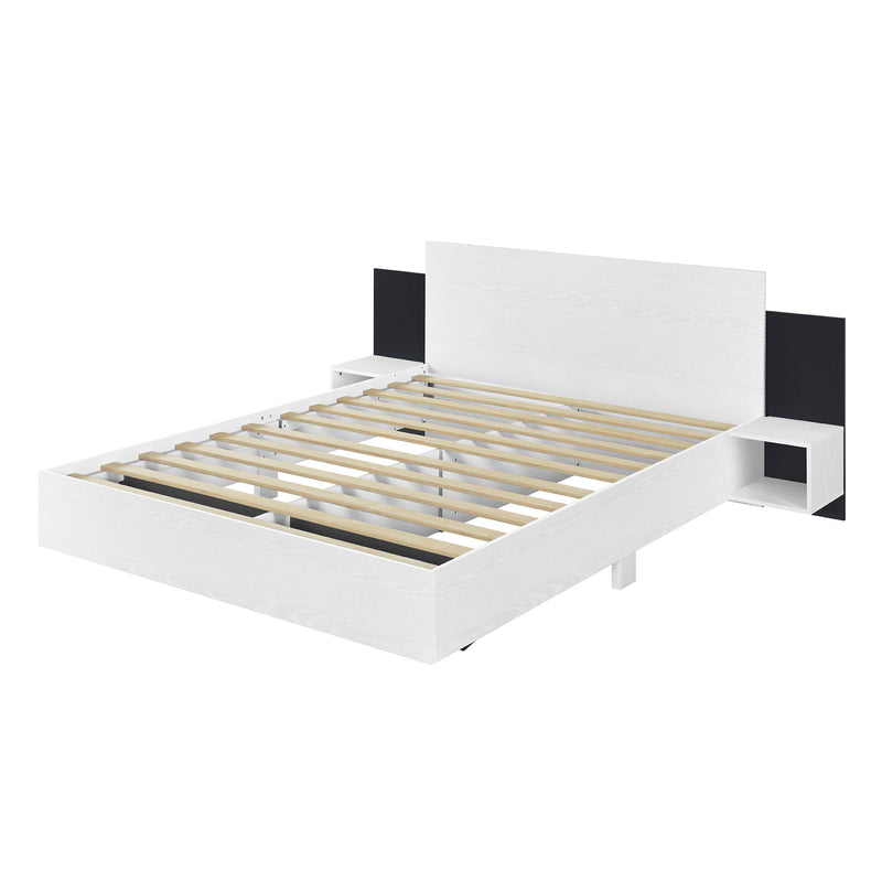 Floating Platform Bed, With LED Lights, Bedside Nightstand