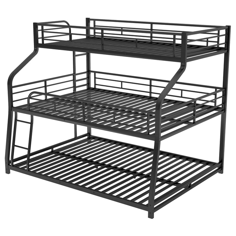 Twin Long / Full Long / Queen Triple Bunk Bed With Long And Short Ladder And Full-Length Guardrails - Black