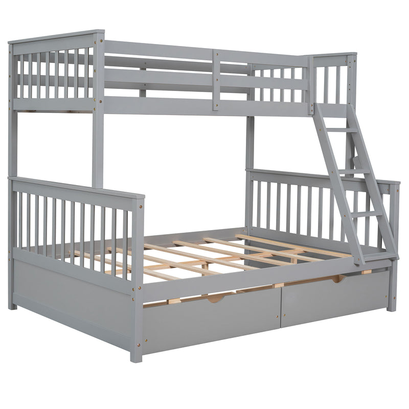 Twin Over Full Bunk Bed With Ladders And Two Storage Drawers