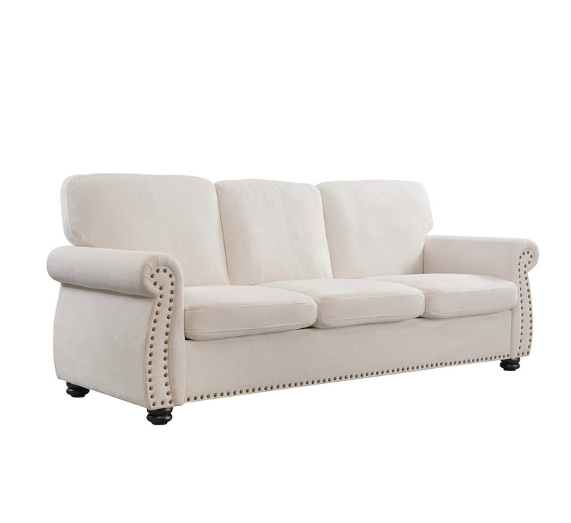 Soft Sofa, Upholstered 3 Seater Couch With High Density Foam, Loose Back Cushions And Turned Legs