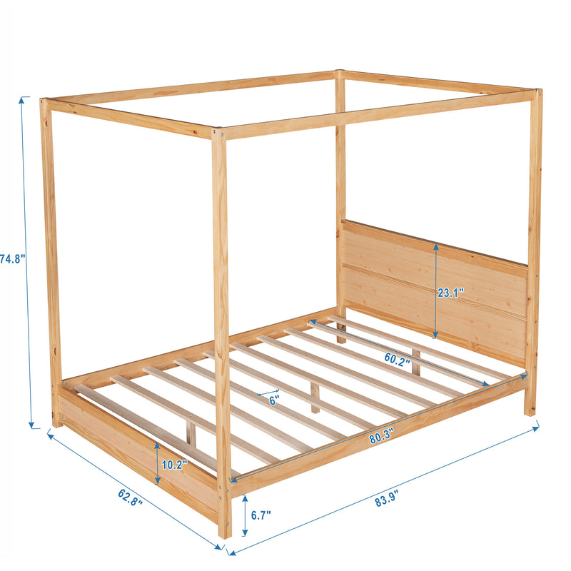 Queen Size Canopy Platform Bed with Headboard and Support Legs,Natural