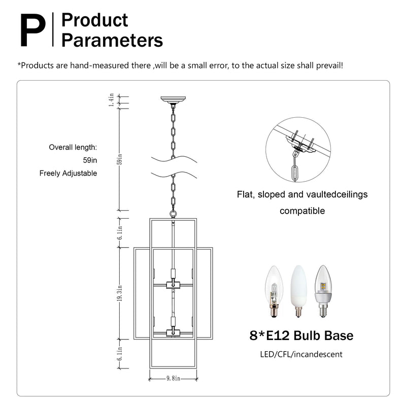 8 Light Lantern Chandelier Lighting, Entryway Chandeliers For High Ceilings, Chandeliers For Dining Room, Foyer, Entry, Staircase, Hallway, Height Adjustable (E12 Bulbs Not Included)