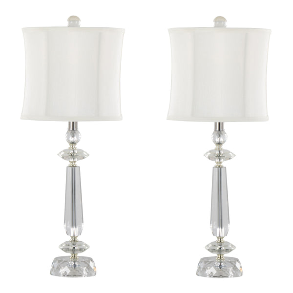 Karat - Contemporary Crystal Table Lamp (Set of 2) - Clear Crystal / Chrome / White Softback