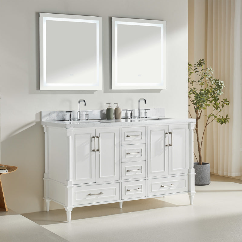 Freestanding Double Bathroom Vanity With Extra Black Handles - White