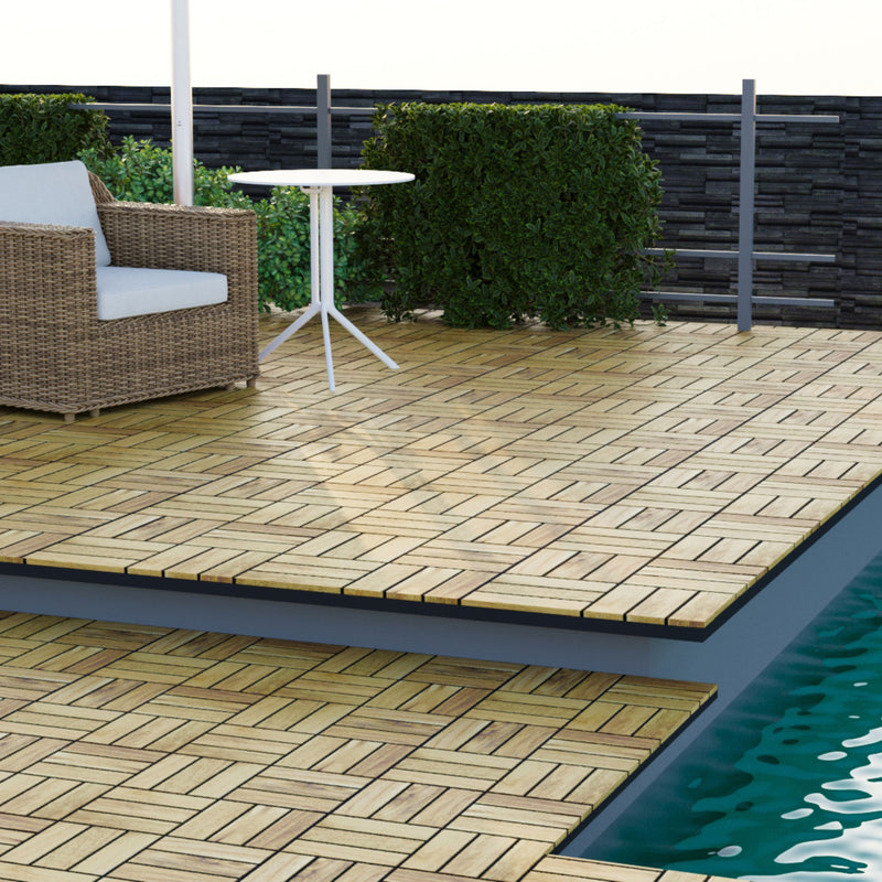 Interlocking Deck Tiles Checker Pattern, Square Acacia Hardwood Outdoor Flooring For Patio, Bancony, Pool Side