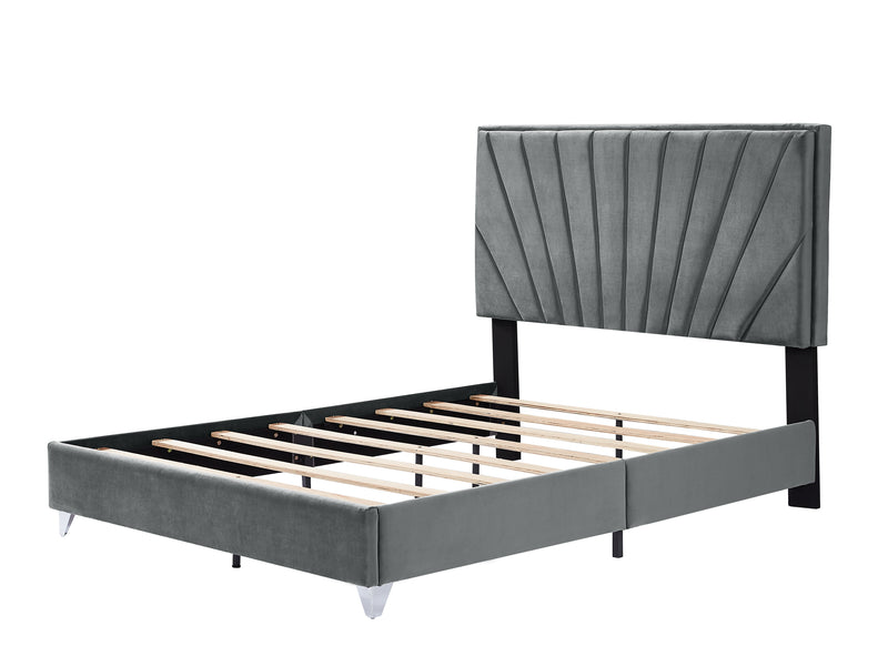 B108 Queen bed with one nightstand, Beautiful line stripe cushion headboard , strong wooden slats + metal legs with Electroplate