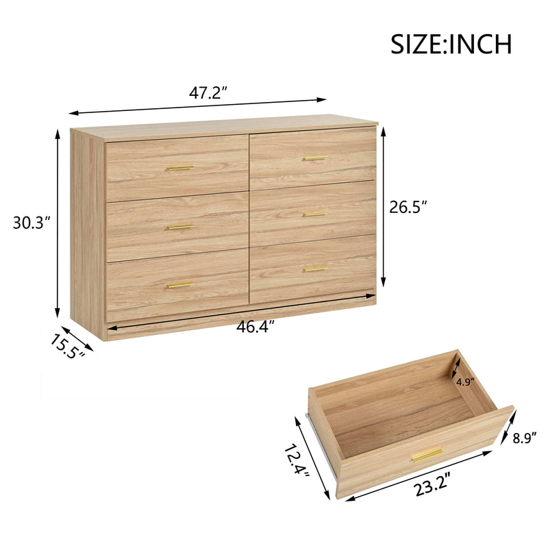 Modern 6 Drawer Dresser For Bedroom, Ample Storage Wide Chest Of Drawers, Sturdy & Safe